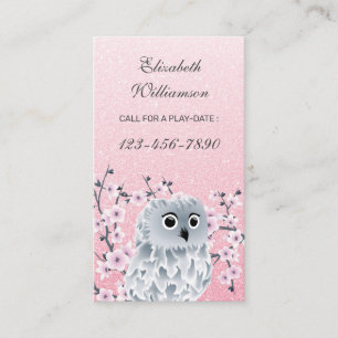 Carte De Visite Chouette Et Cerisier Blossom Rose Appel À Jouer