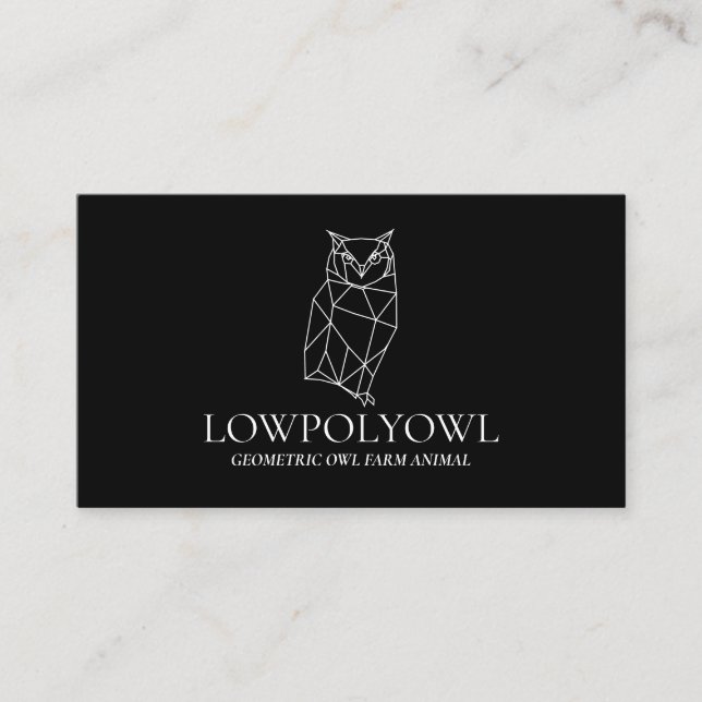 Carte De Visite Chouette Lowpoly noir et blanc (Devant)