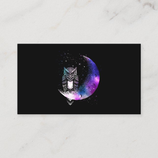 Carte De Visite Chouette Lune Galaxie Croissant d'oiseaux (Devant)