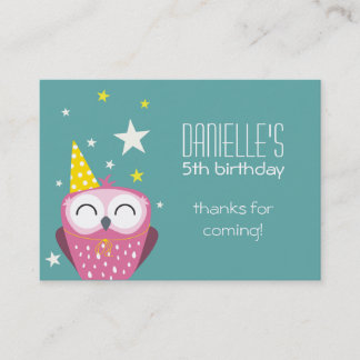 Carte De Visite Chouette rose mignonne Anniversaire Merci Fête Fav