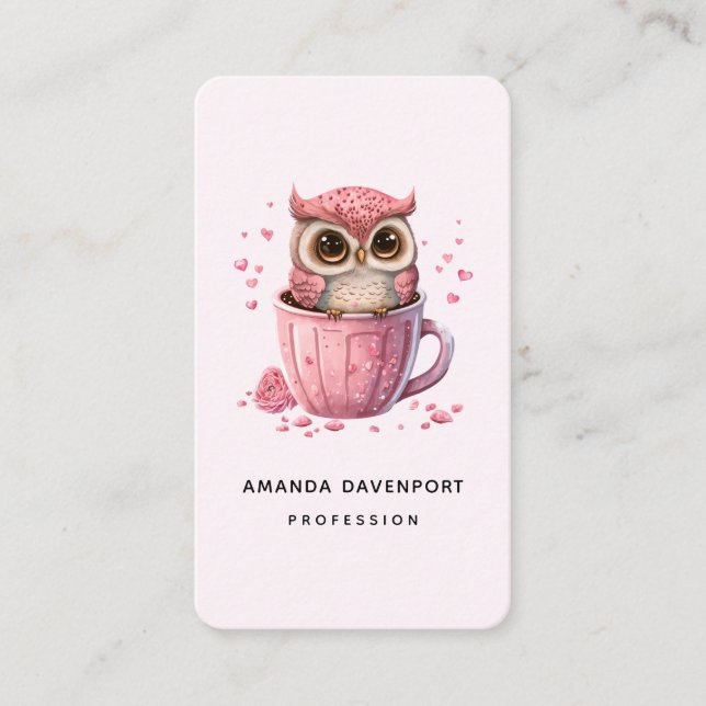 Carte De Visite Chouette rose mignonne en coupe (Devant)