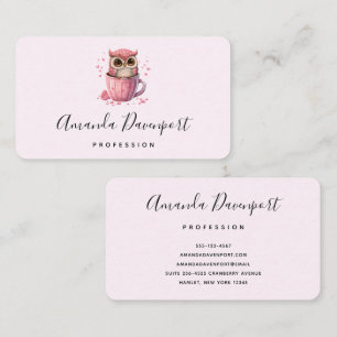 Carte De Visite Chouette rose mignonne en coupe