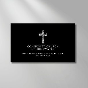 Carte De Visite Christian Church Pasteur Croix contemporaine Noir