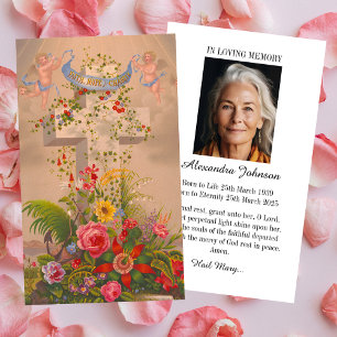 Carte De Visite Christian Floral Cross Photo perte Sympathie funér