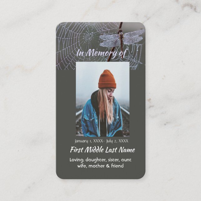 Carte De Visite Christian Memorial Keepsake Dragonfly Dewdrops (Devant)