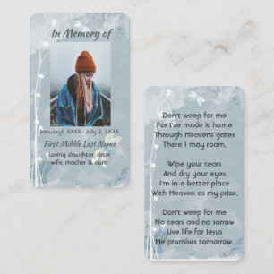 Carte De Visite Christian Memorial Keepsaké Dragonfly White Flower
