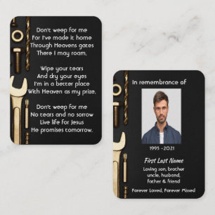 Carte De Visite Christian Mémorial Outils de prière photo Mécaniqu