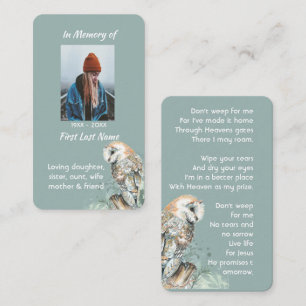 Carte De Visite Christian Memorial Watercolor Barn Owl Bird