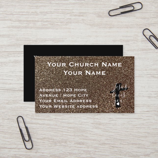 Carte De Visite Christianisme Religieux Classy Gold Black Church (Devant/Arrière en situation)