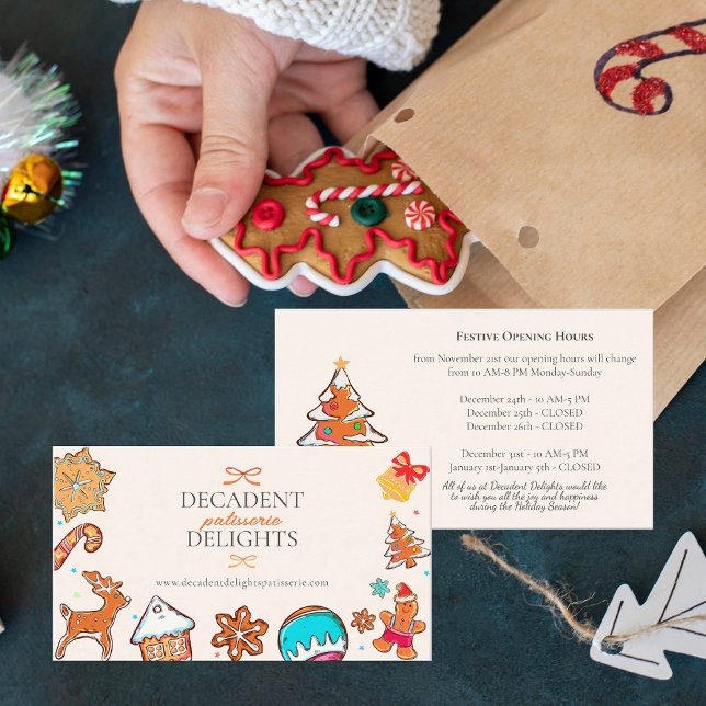 Carte De Visite Christmas Gingerbread Cookies Bakery Opening Hours (Christmas Gingerbread Cookies Bakery Holiday Festive Opening Hours Business Card)