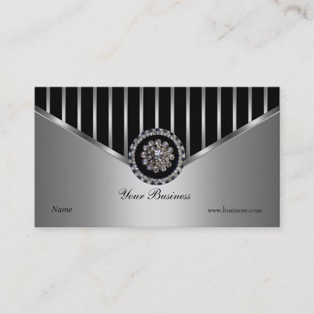 Carte De Visite Chrome Silver Black Stripe Élégant Classé (Devant)