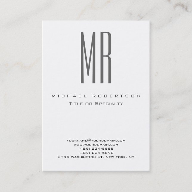 Carte De Visite Chubby Gris Monogramme Blanc Professionnel Plat (Devant)