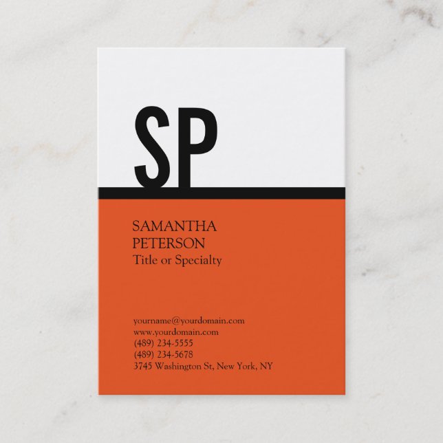 Carte De Visite Chubby Monogram Orange Black White Professional (Devant)