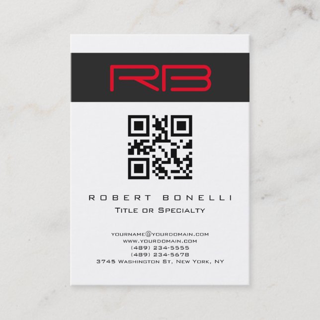 Carte De Visite Chubby Monogramme Blanc Rouge QR Code (Devant)