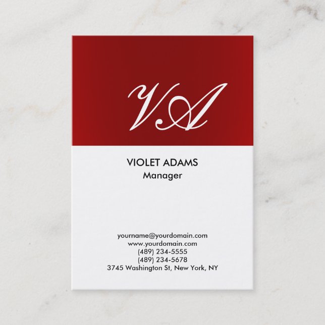 Carte De Visite Chubby rouge blanc monogramme professionnel modern (Devant)