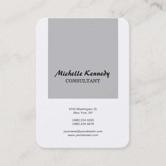 Carte De Visite Chubby Vertical Moderne Simple Gris Blanc Script (Devant)