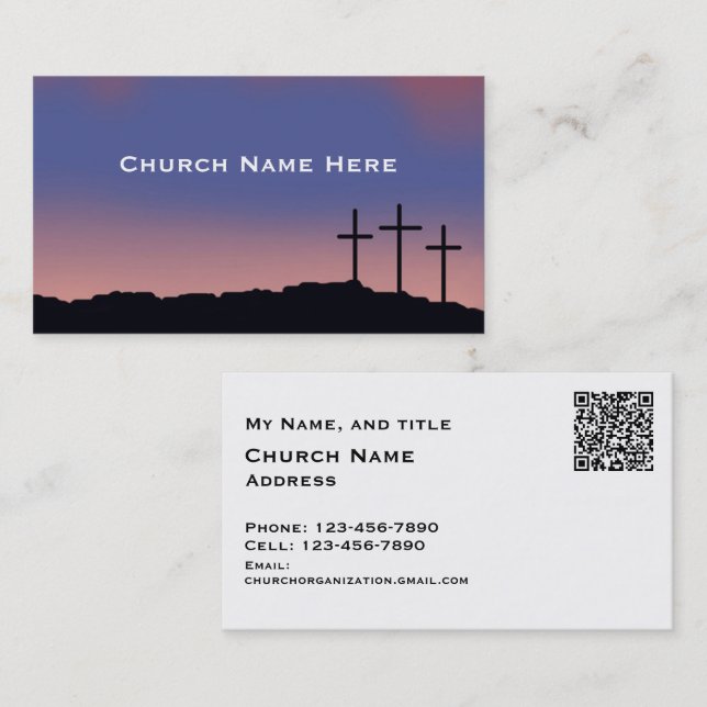 Carte De Visite Church / Religious Three crosses with QR code (Devant / Derrière)