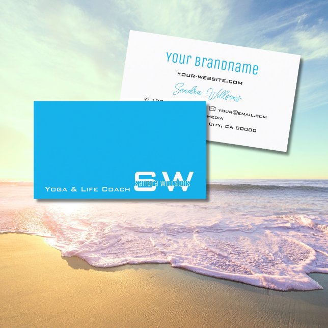 Carte De Visite Ciel bleu clair moderne avec Monogramme simple (Créateur téléchargé)