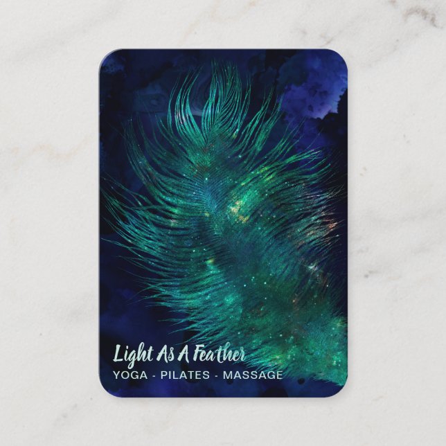 Carte De Visite *~* Ciel Bleu de minuit Boho en plumes d'émeraude  (Devant)