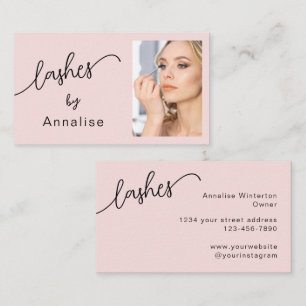 Carte De Visite Cils Blush Rose Noir Script Photo
