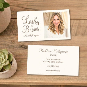 Carte De Visite Cils et Sourcils Chic Cream Mocha Script Photo