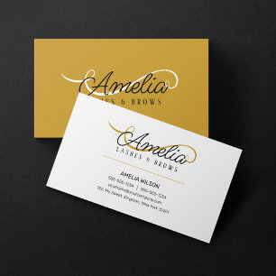 Carte De Visite Cils et sourcils minimalistes en or blanc simple