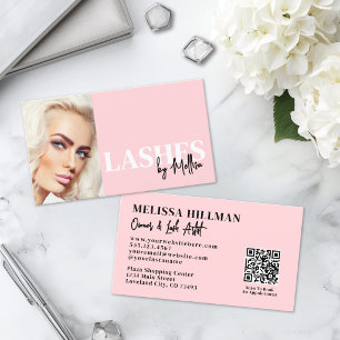 Carte De Visite Cils Photo Code QR Écriture Rose Fardé