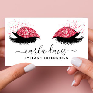 Carte De Visite Cils Rouge Pailleté Script Signature