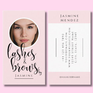 Carte De Visite Cils & Sourcils Rose Pâle Calligraphie Photo Cercl