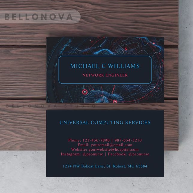 Carte De Visite Circuit bleu bleu bleu marine léger personnalisé (Custom Light Dark Navy Blue Red Circuit Business Card)
