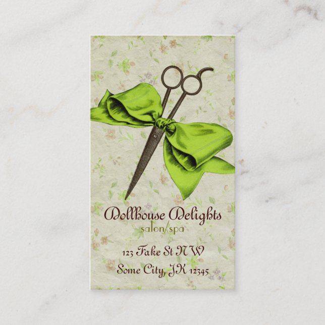 Carte De Visite cisaillements verts floraux d'arc de coiffeur (Devant)