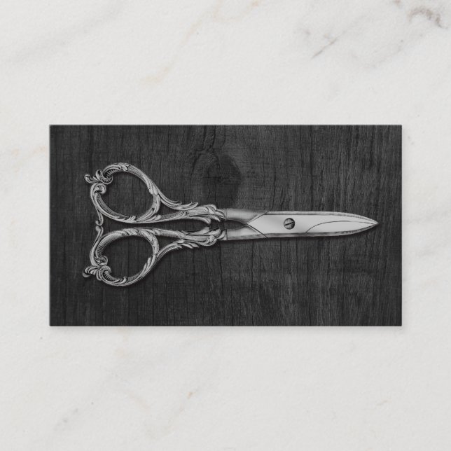 Carte De Visite Ciseau Argent Antique Elégante gamme de cheveux en (Devant)