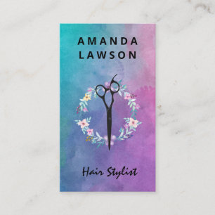 Carte De Visite Ciseau   Arrangement floral   Texture aquarelle