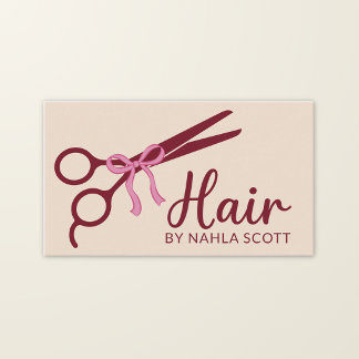 Carte De Visite Ciseaux à ruban rose chic pour coiffeur Écriture