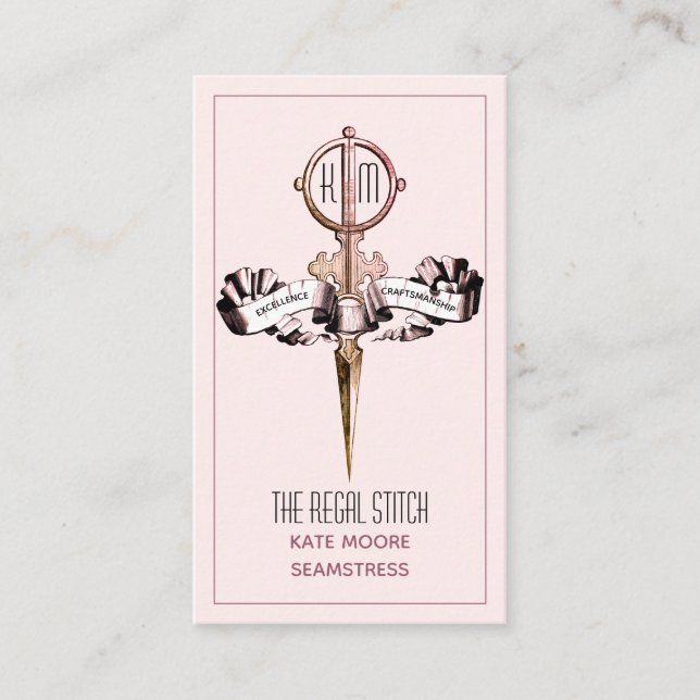 Carte De Visite Ciseaux Anciens Et Bannière Mer Rose (Devant)