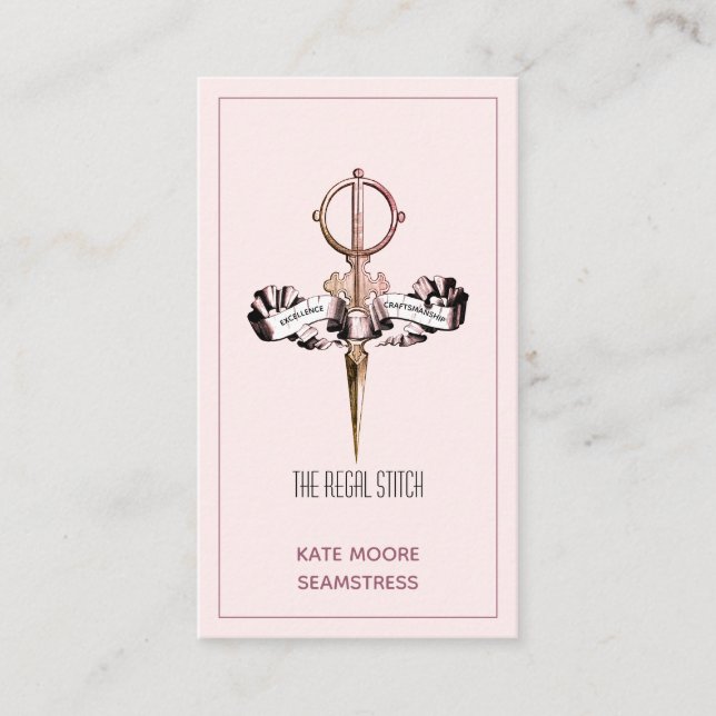 Carte De Visite Ciseaux antiques et ouvrière couturière rose de (Devant)