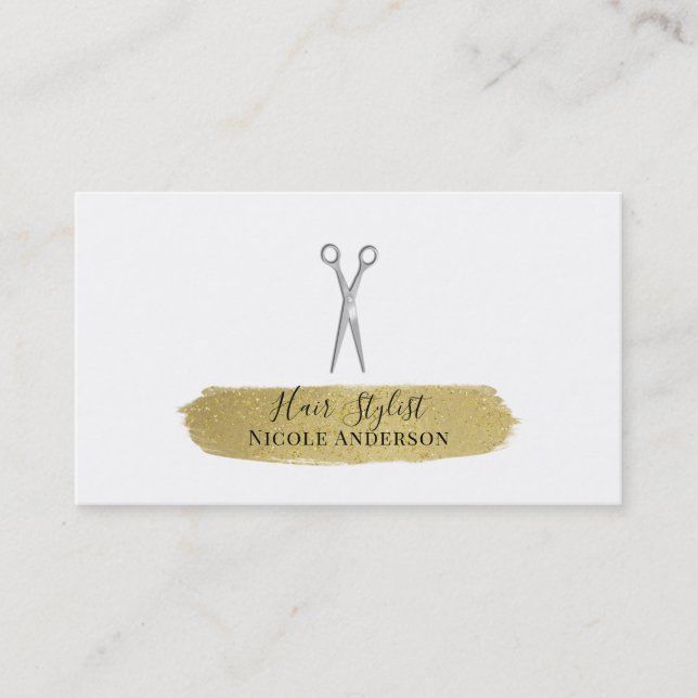 Carte De Visite Ciseaux Argent Parties scintillant Or Brush Hair S (Devant)