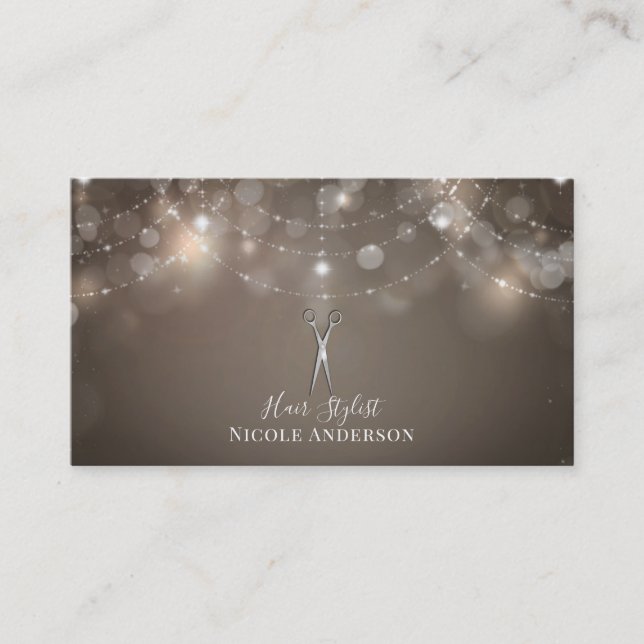 Carte De Visite Ciseaux Argent Taupe Sparkle Chic Hair Stlist (Devant)
