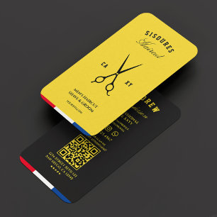 Carte De Visite Ciseaux Barbershop noir jaune rouge bleu moderne