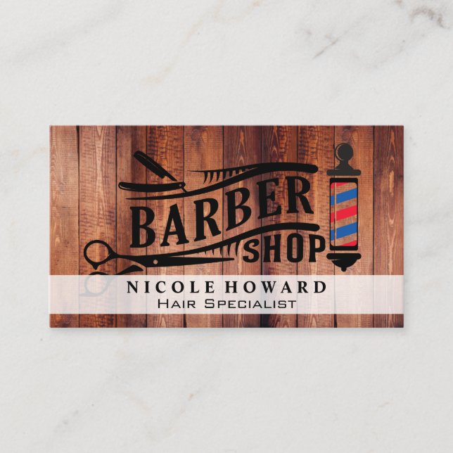 Carte De Visite Ciseaux Barbershop | Panneaux en bois (Devant)