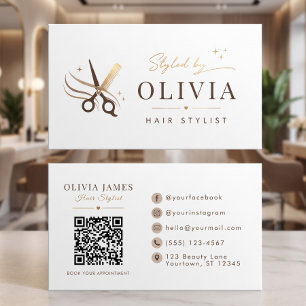 Carte De Visite Ciseaux blancs minimaux de coiffeur modifiables