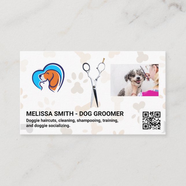 Carte De Visite Ciseaux | Chat Dog Love | Groomer | Code QR (Devant)