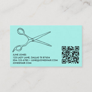 Carte De Visite Ciseaux chic Barber Code QR Code Mint