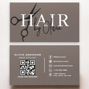 Carte De Visite Ciseaux Code QR Coiffeur Marron Mat