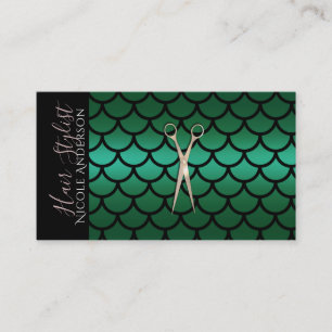 Carte De Visite Ciseaux Coiffeur Mermaid Green