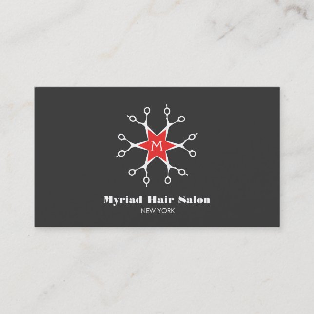 Carte De Visite Ciseaux Coiffeur Stylo Salon de Coiffure Monogramm (Devant)