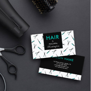 Carte De Visite Ciseaux & Combs - Turquoise Black Hair Stlist
