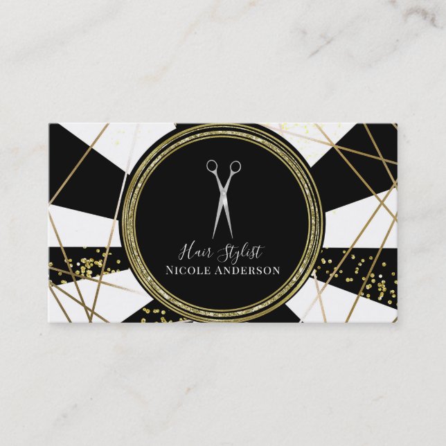 Carte De Visite Ciseaux d'argent Black Gold Parties scintillant Ha (Devant)