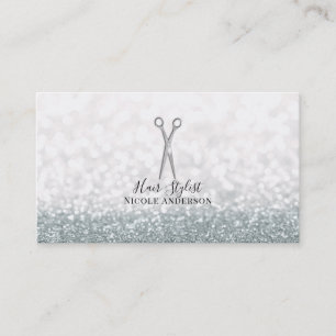 Carte De Visite Ciseaux d'Argent Coiffeur Paillettes Blanches Chev