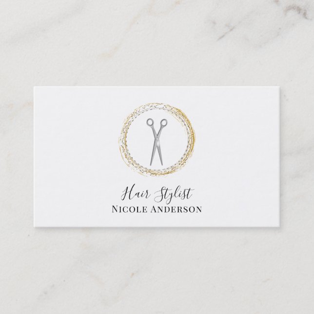 Carte De Visite Ciseaux d'argent Gold Sparkling Cercle Hair Stylis (Devant)